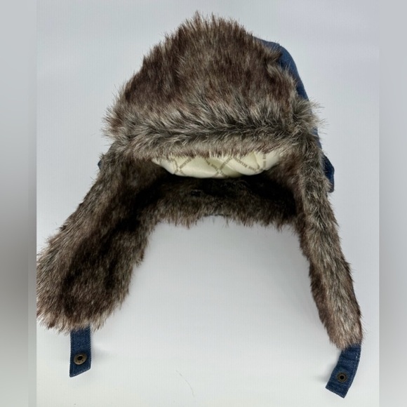 True Religion Blue Denim Trapper Hat with Faux Fur - Picture 14 of 14